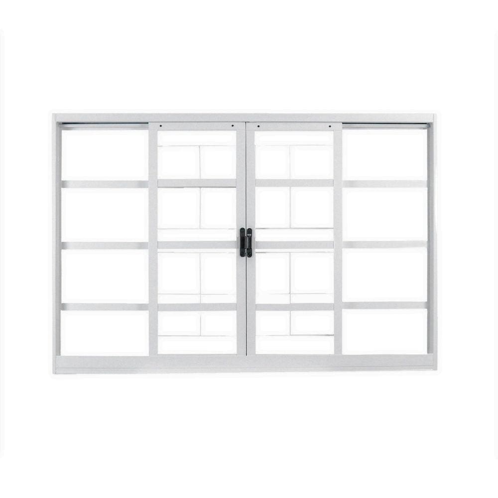 Janela de Aço de Correr 100x150cm 4 Folhas com Grade Minas Sul MGM Branco