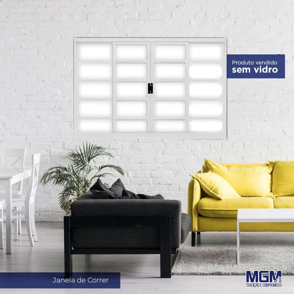 Janela de Aço de Correr 100x200cm 4 Folhas Minas Sul MGM Branco