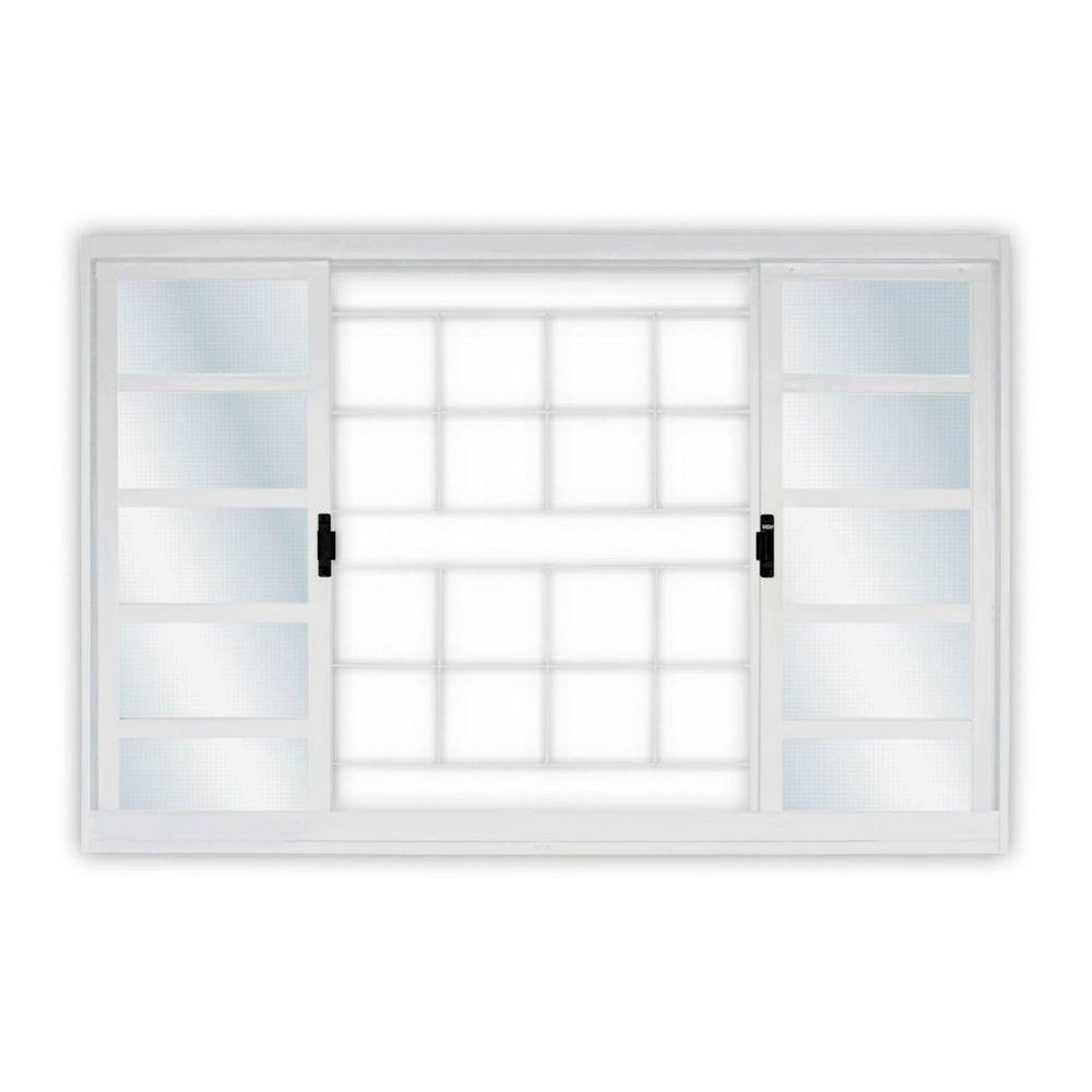 Janela de Aço de Correr 100x150cm 4 Folhas com Grade Minas Sul MGM Branco