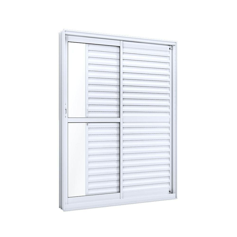 Porta de Alumínio de Correr 215x160cm 3 Folhas com Vidro Lucasa Eccellente Branco