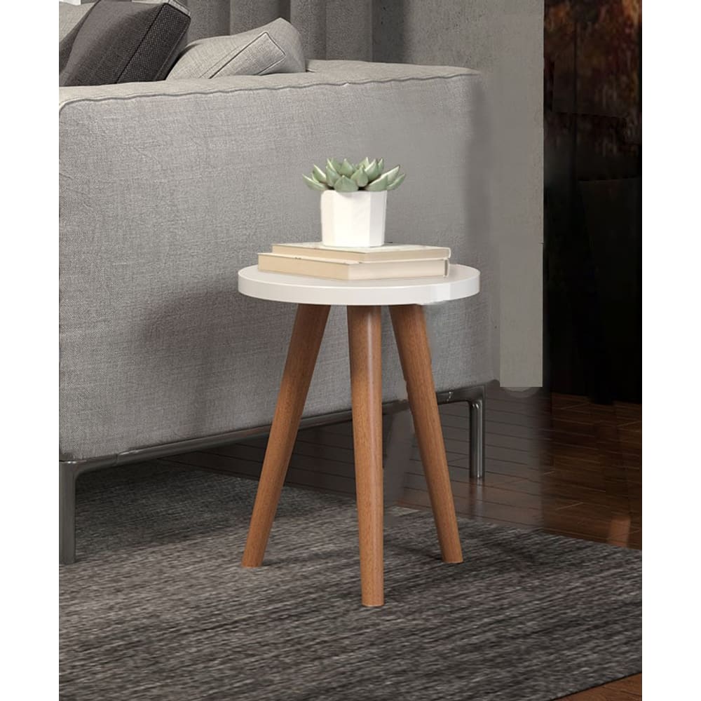 Mesa De Cabeceira Moderna Elegante Pés Palito Branca Redonda