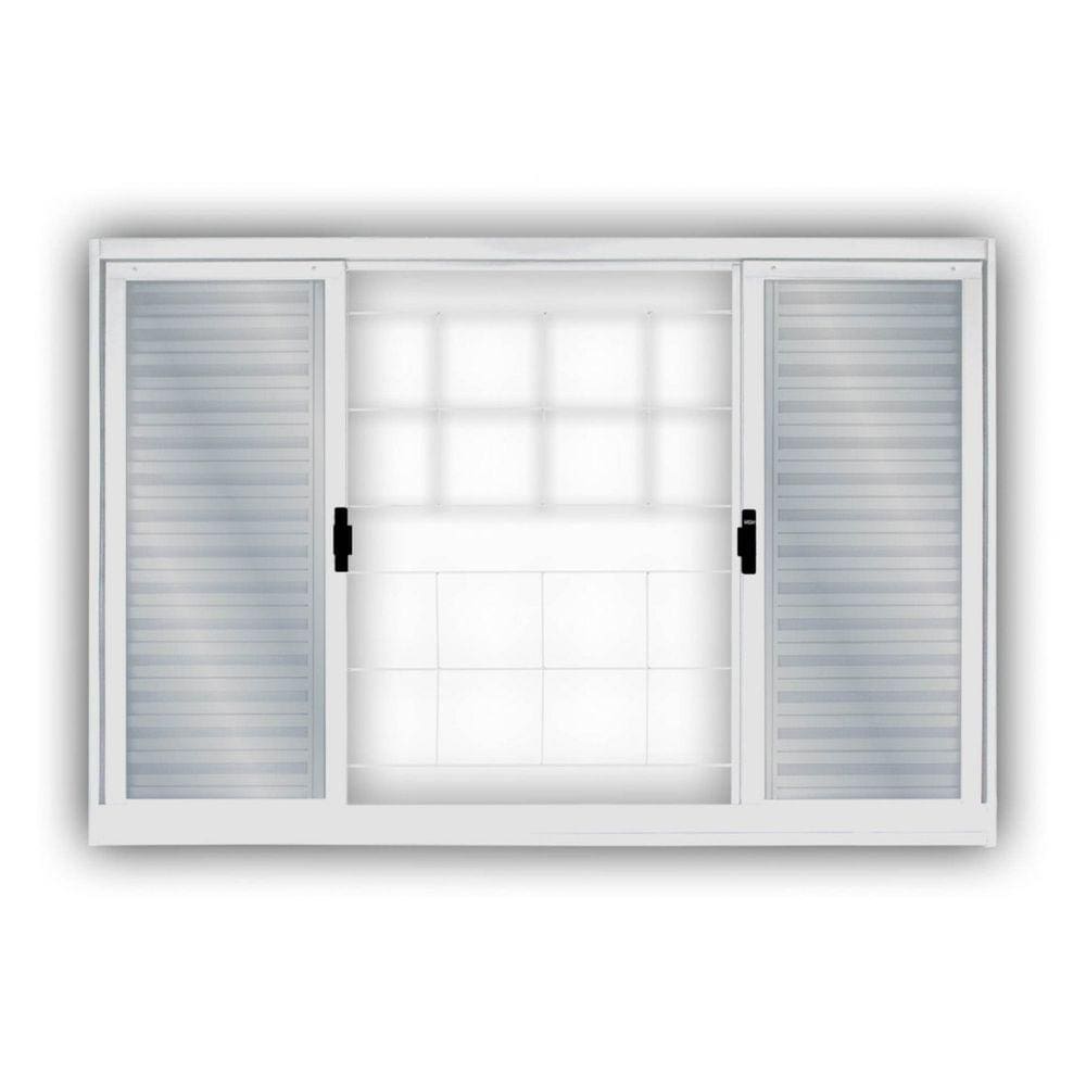 Janela de Aço Veneziana de Correr 120x200cm 6 Folhas com Grade Minas Sul MGM Branco