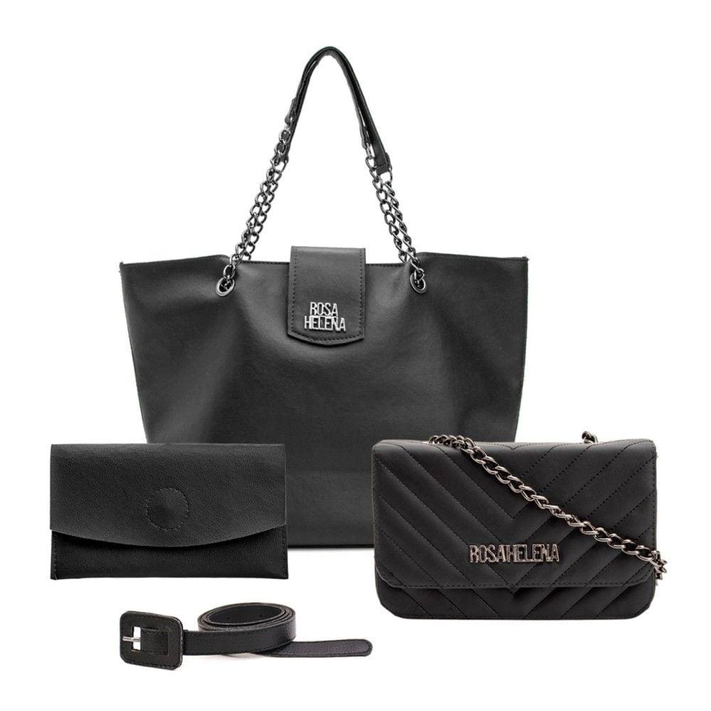 Kit Bolsa Feminina Tote Espaçosa e Pratica Tiracolo Alça Corrente Balada Carteira e Cinto Básico