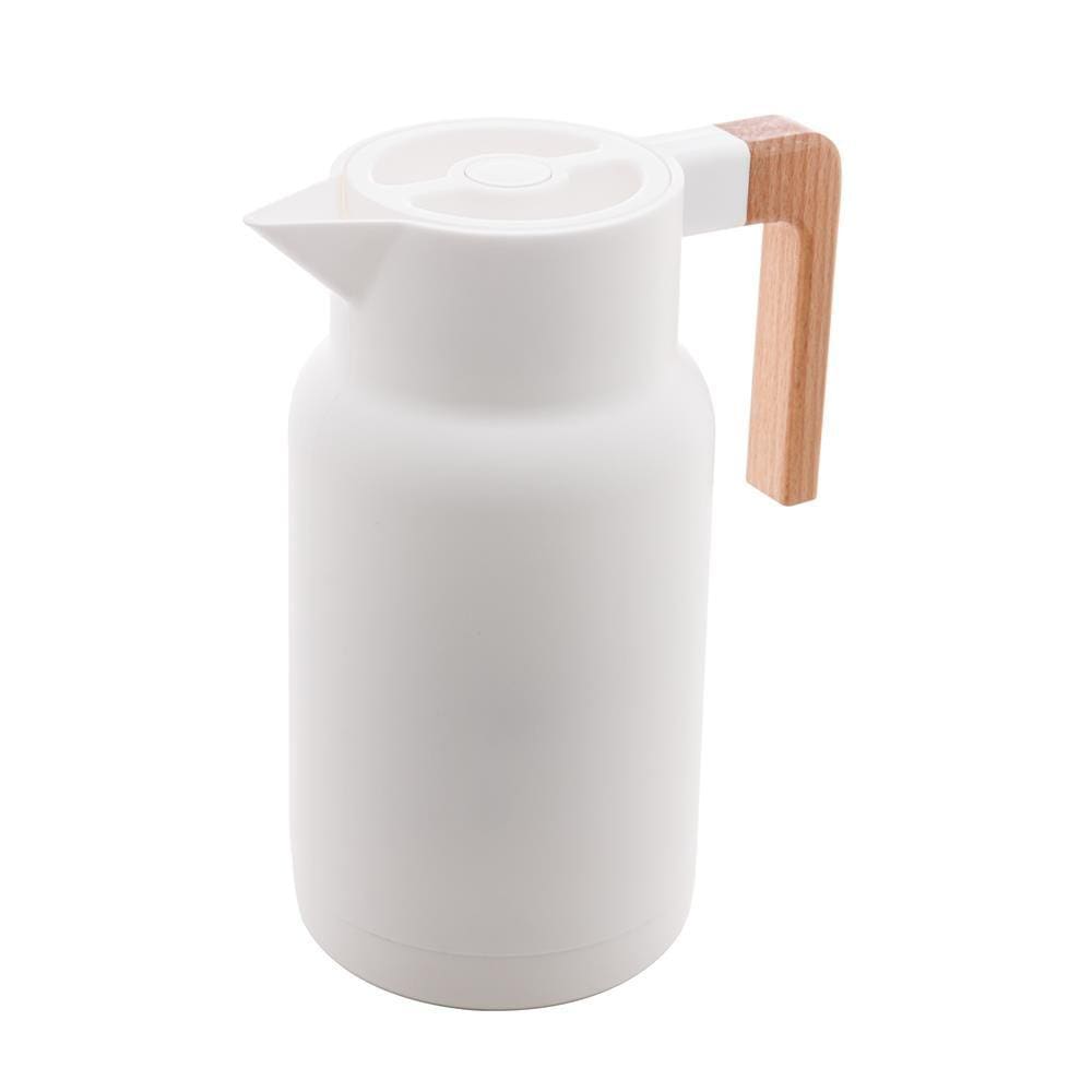 Garrafa Térmica 1L Plástico Cabo Madeira Organic Branco - Lyor