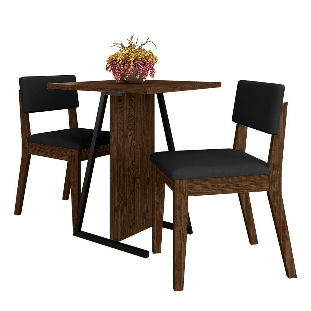 Conjunto De Mesa Com 2 Cadeiras Arkansas Imbuia/preto - M. Arapongas