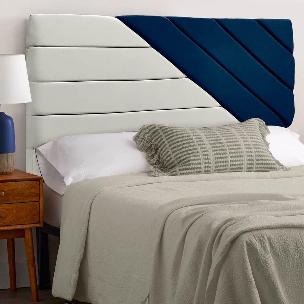 Cabeceira para Cama Box King 158cm Estilo Veludo Bege/Azul SOFA STORE