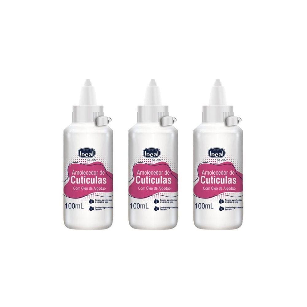 Amolecedor De Cutículas Ideal Algodão 100Ml - Kit Com 3Un