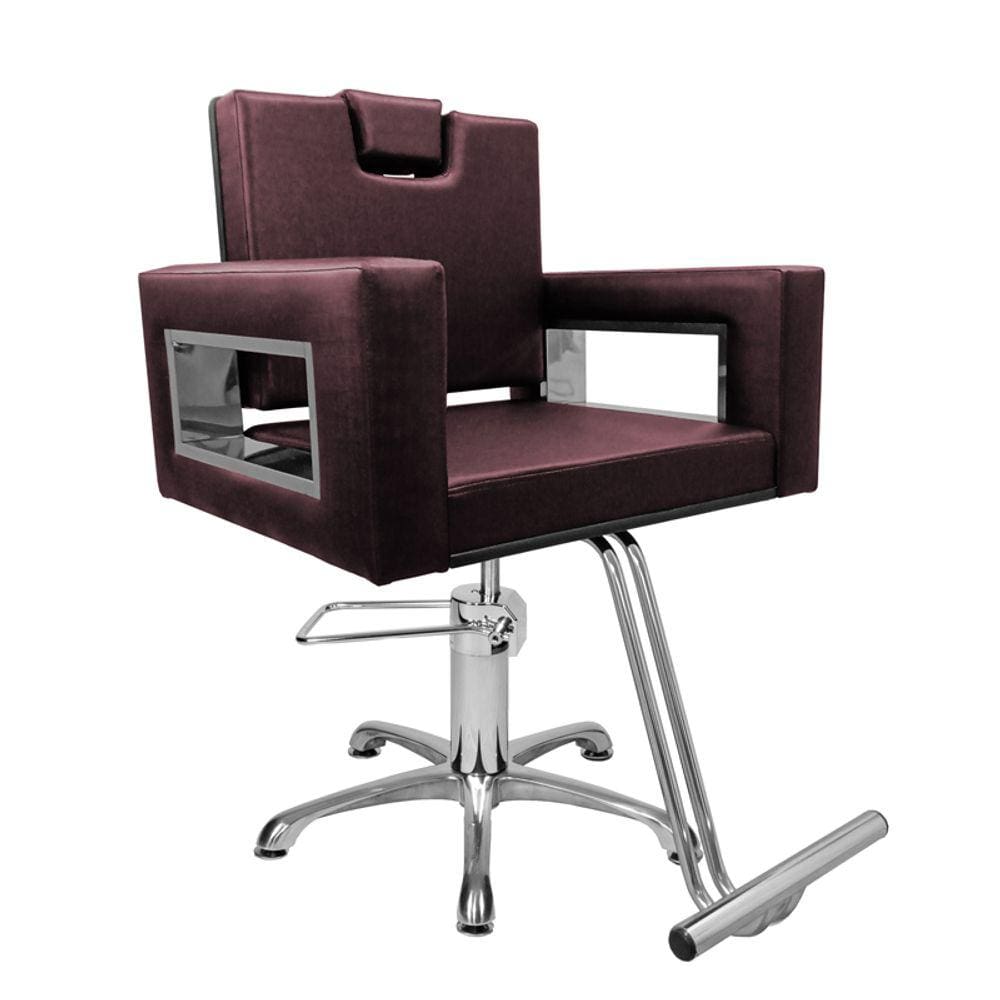 Cadeira Poltrona de Cabeleireiro Moderna Inox Vinho