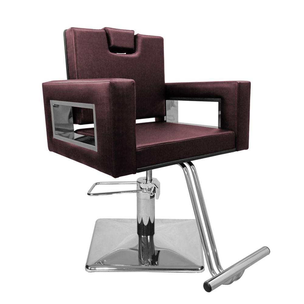 Cadeira Poltrona de Cabeleireiro Moderna Inox Vinho