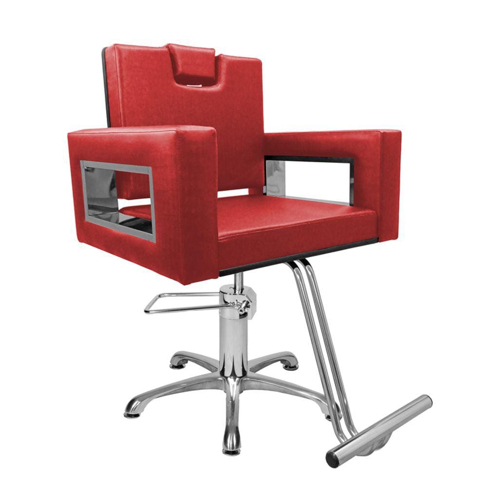 Cadeira Poltrona de Cabeleireiro Moderna Inox Vermelho