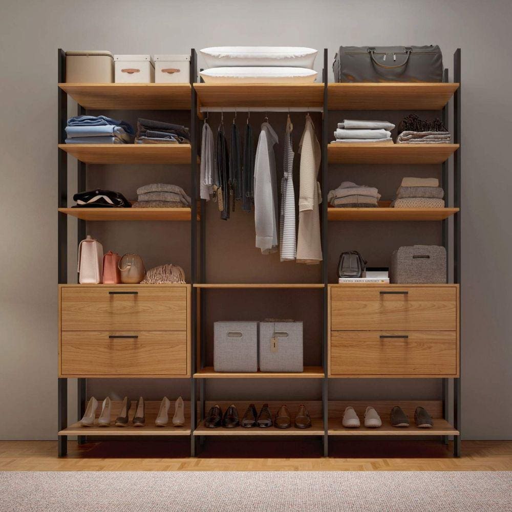 Módulo Closet Cabideiro 4 Gavetas TW404 Dalla Costa Freijó/Preto Fosco