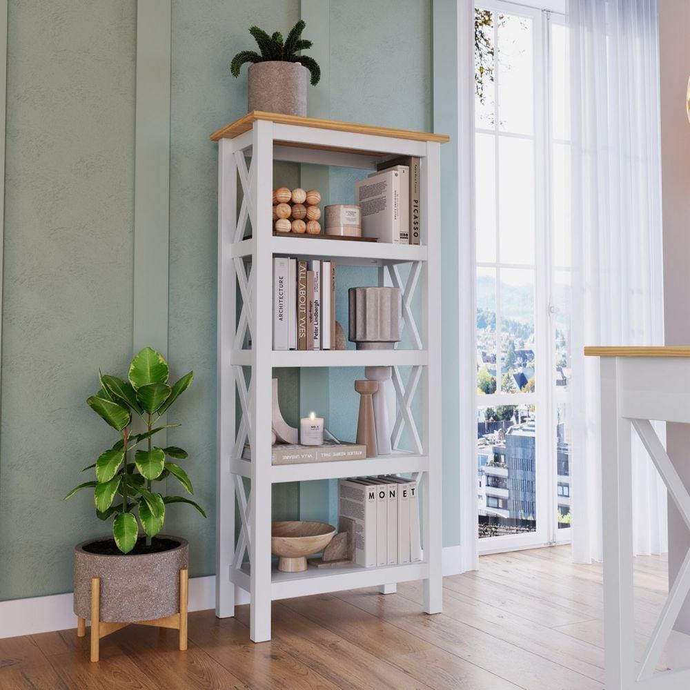 Estante para Livros 4 Prateleiras Madeira Maciça Vanilla Cabecasa Madeiramadeira Amêndoa/Branco