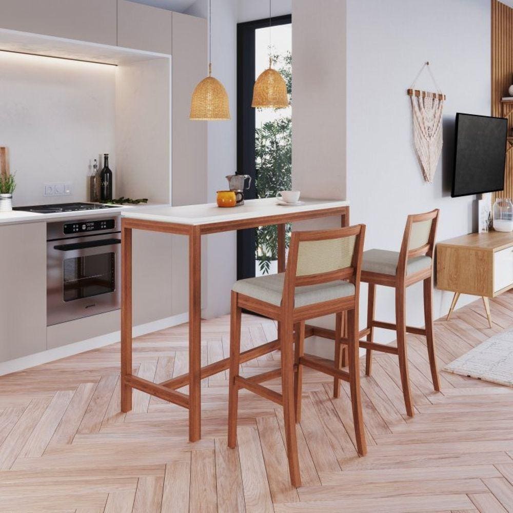 Conjunto Mesa e 2 Banquetas Bistrô Tiê CabeCasa MadeiraMadeira Amêndoa/Off White