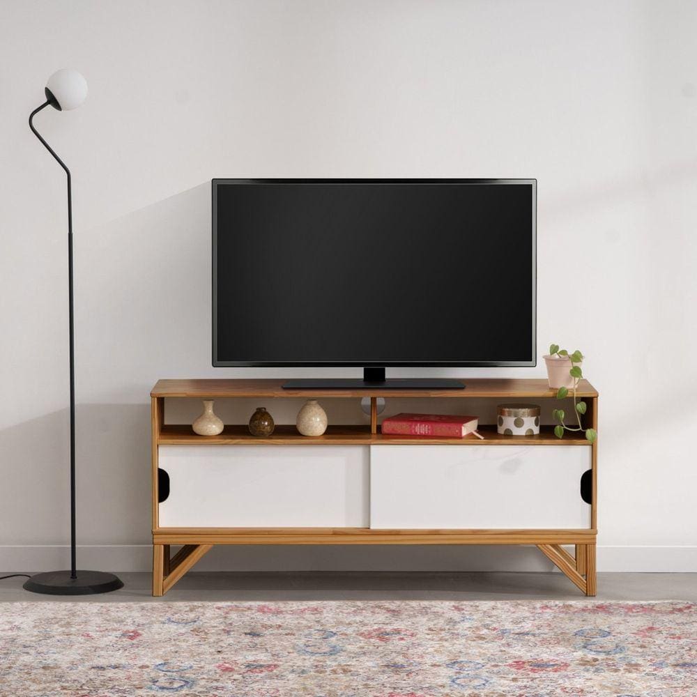 Rack para TVs até 52 Polegadas Madeira Maciça Nina CabeCasa MadeiraMadeira Amêndoa/Branco