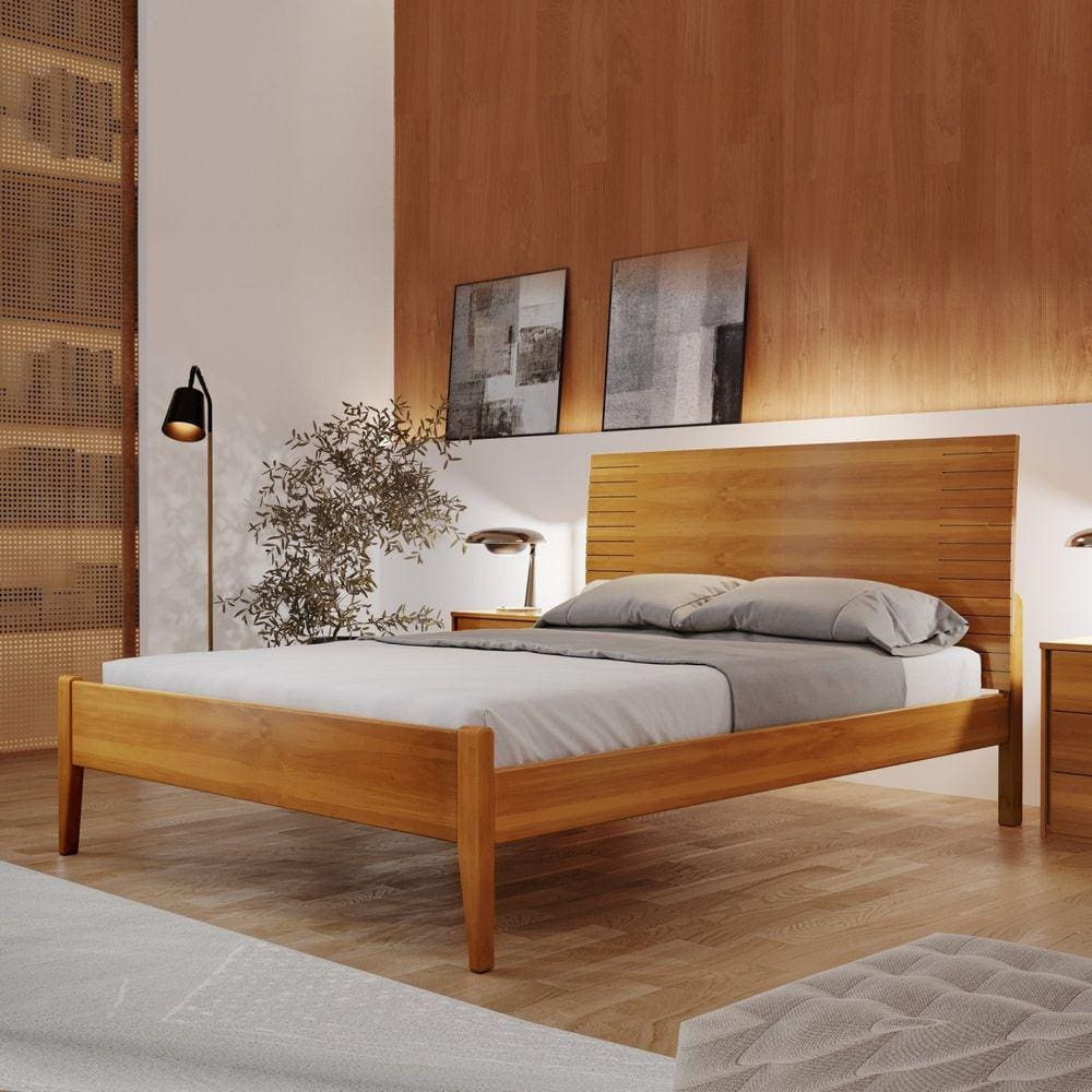 Cama Casal 140cm Amazone Josandro Móveis Amêndoa/Mel
