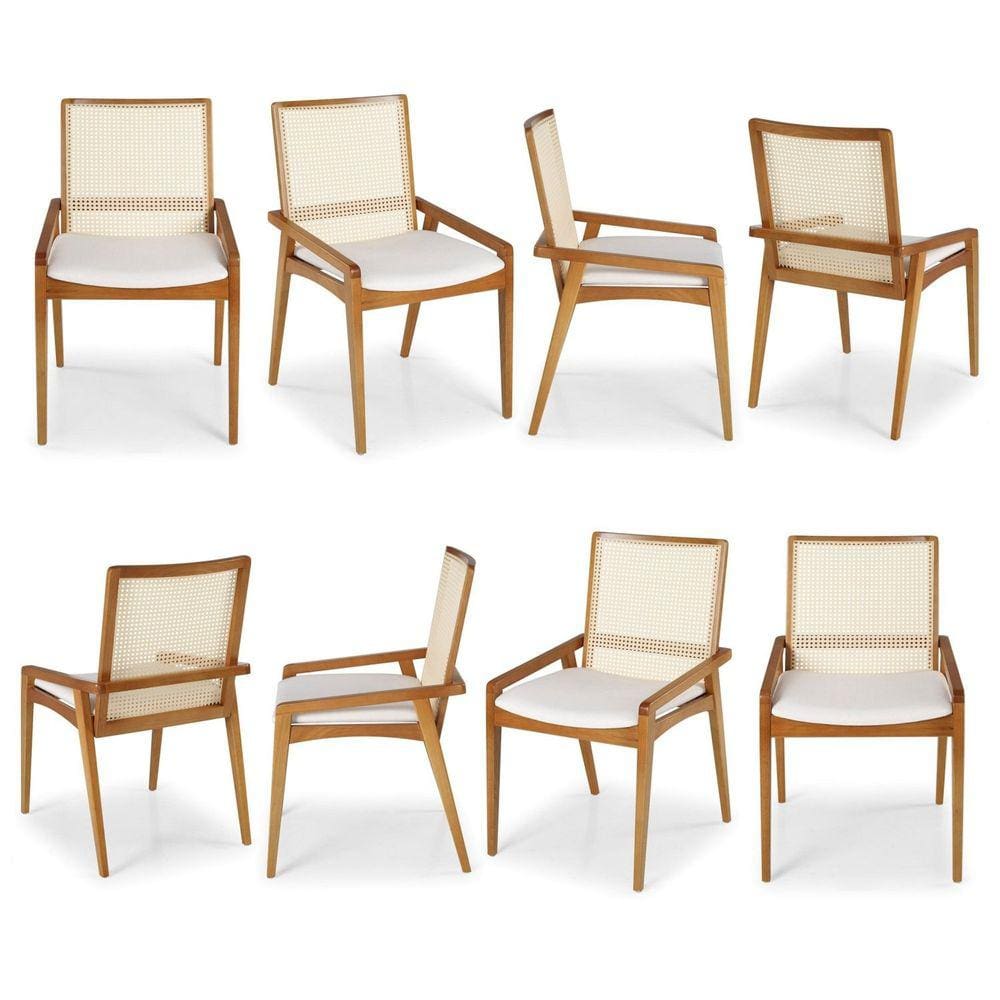 Kit 8 Cadeiras Madeira Maciça Encosto em Tela Assento Estofado Siena Móveis Clement Freijó