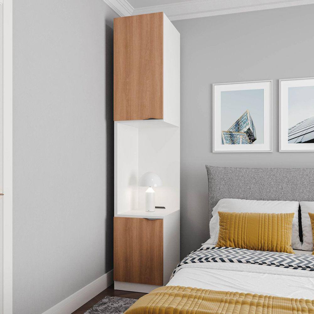 Mesa de Cabeceira Modular Esquerda 2 Portas 1 Gaveta Hera CabeCasa MadeiraMadeira Branco Geada/Louro
