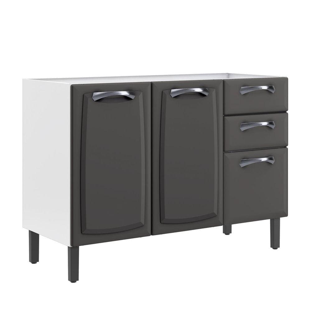 Balcão em Aço 120cm 3 Portas e 2 Gavetas sem Tampo New Premium Itatiaia Grafite/Branco