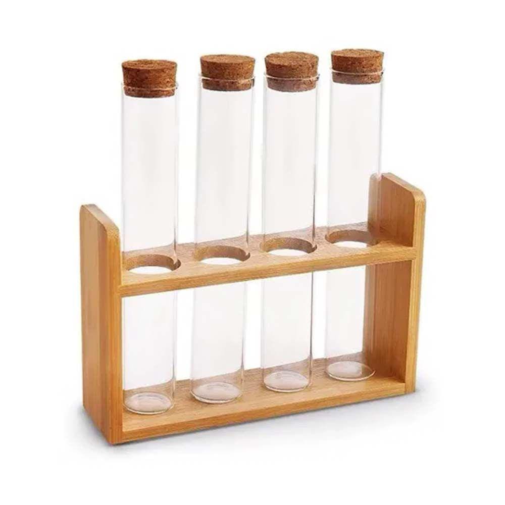 Porta Temperos Com 5 Peças De Vidro E Bambu - Yoi