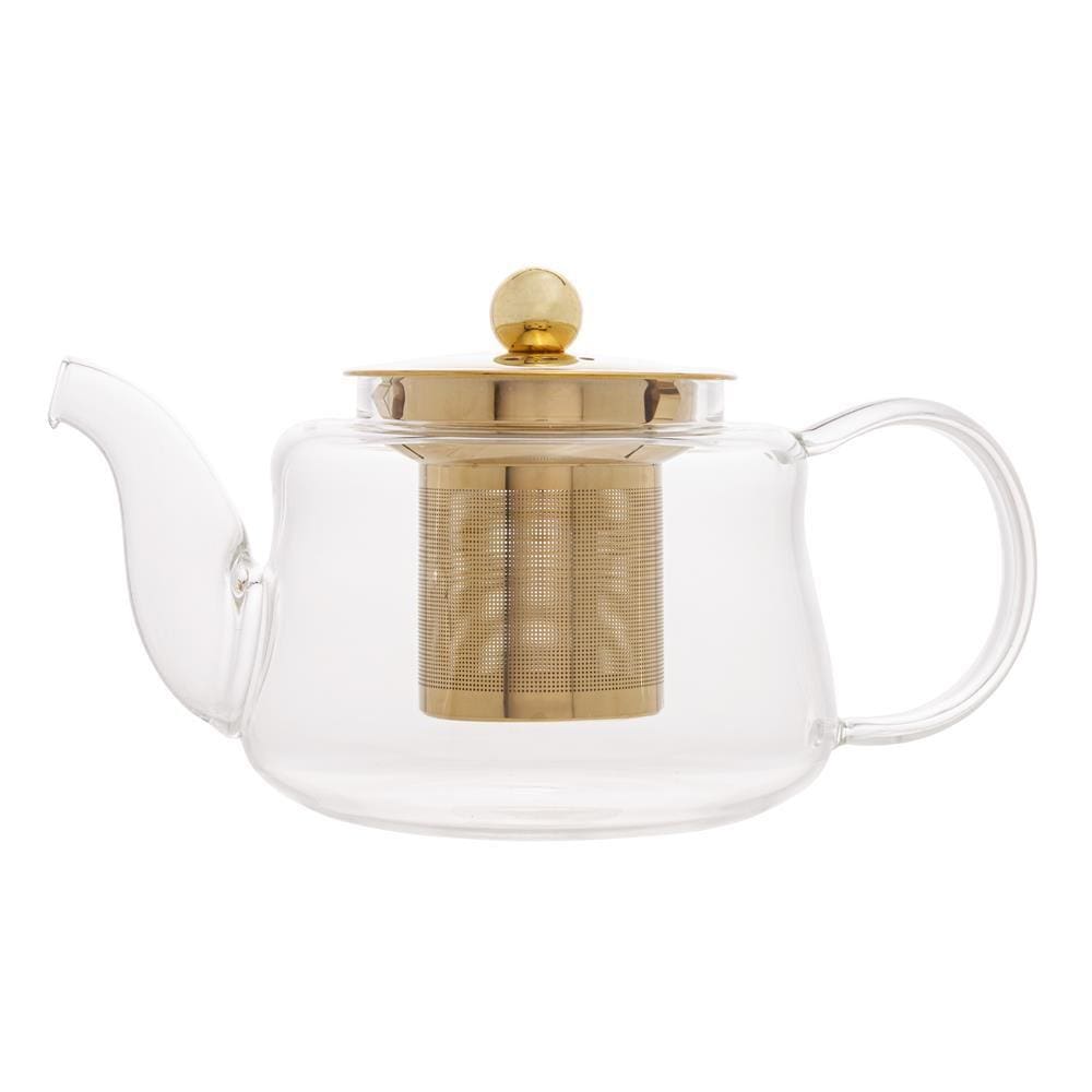 Chaleira 600 ml Vidro Borossilicato e Infusor Dourado Inox - Wolff