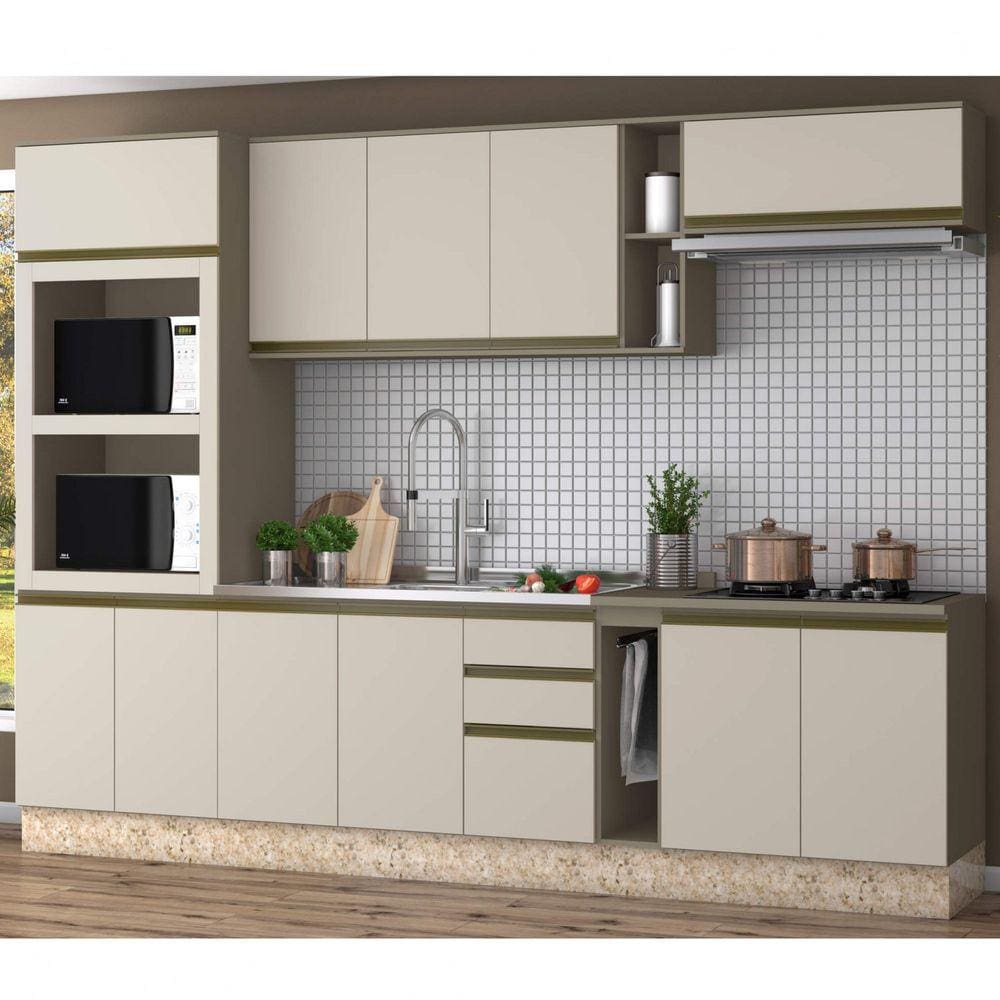 Cozinha Completa 7 Peças 12 Portas 100% MDF Aurora Espresso Móveis Duna/Cristal