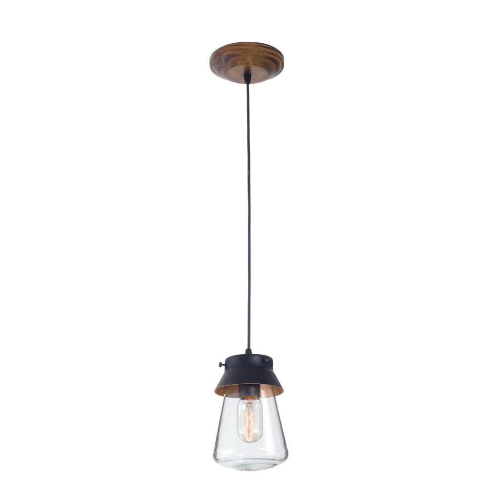 Pendente Memories 20cm Cúpula Ø13cm Preto e Dourado Madeira Metal E Vidro - Madelustre