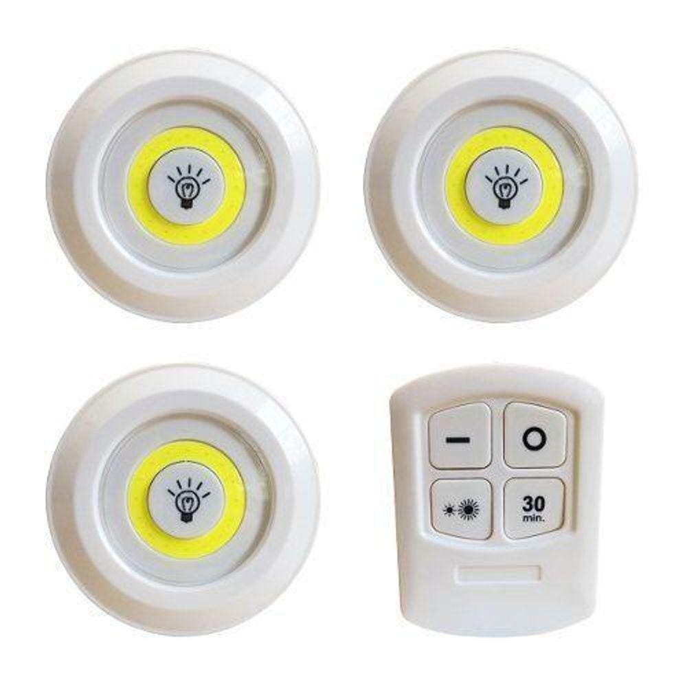 3 Luminaria Spot Led Potente Sem Fio Com Controle Remoto