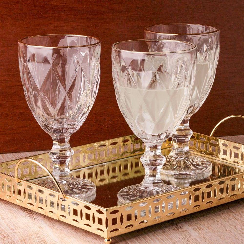 Conjunto 6 Taças para Agua Fio de Ouro Diamond 325 ml Lyor