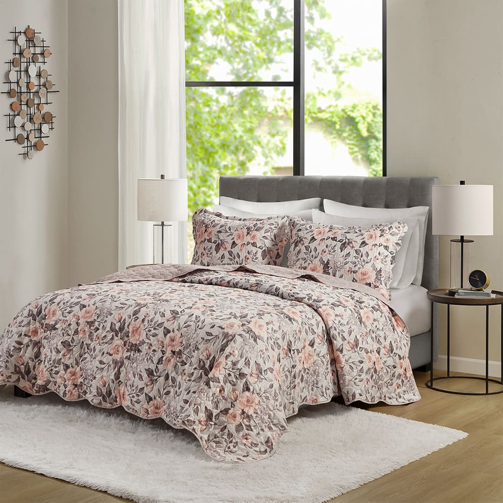 Cobre Leito Colcha Queen Dupla Face 3 Peças com Porta Travesseiro Aba Americana