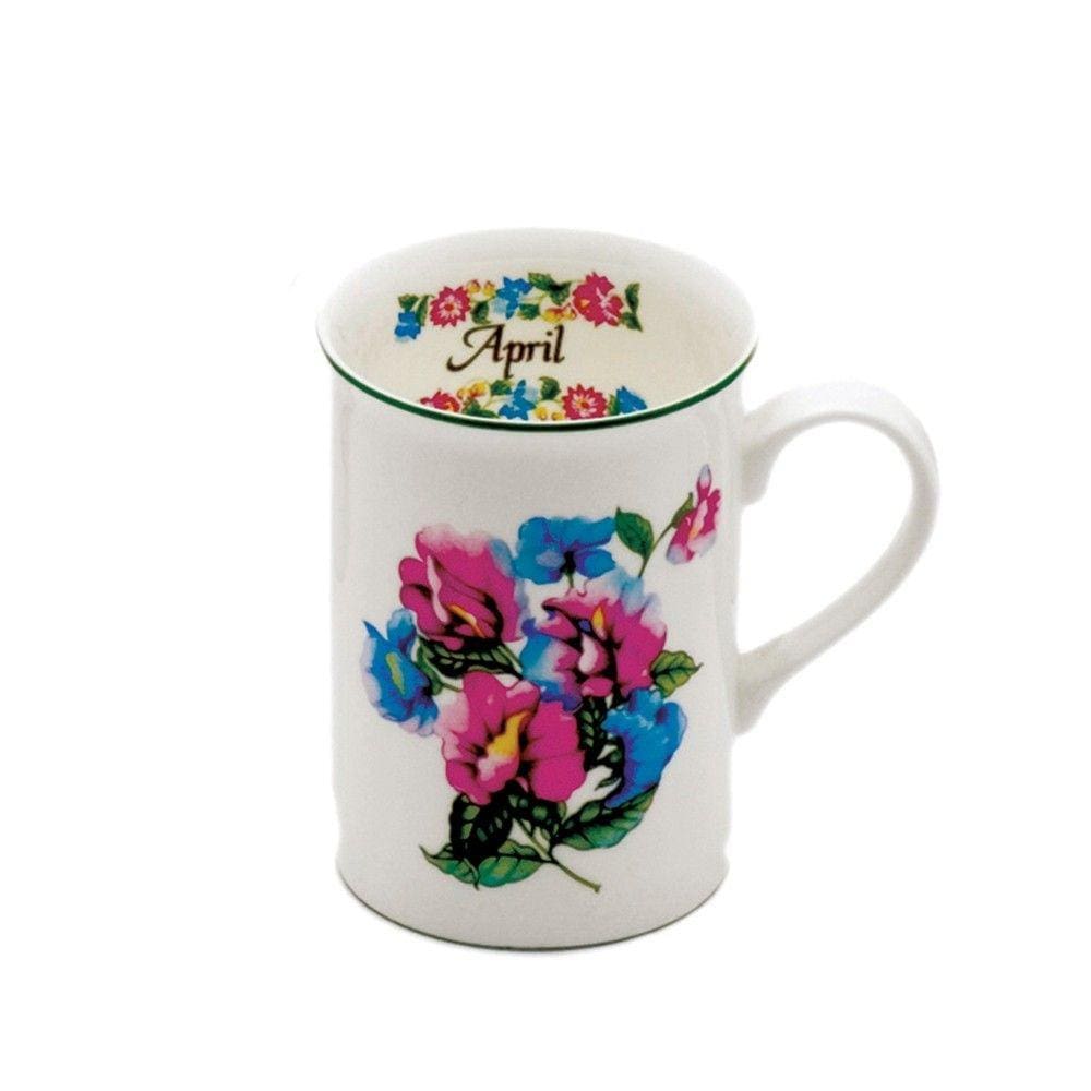 Caneca Porcelana Bone Chine Flores Mês Abril 350ml - Mcd