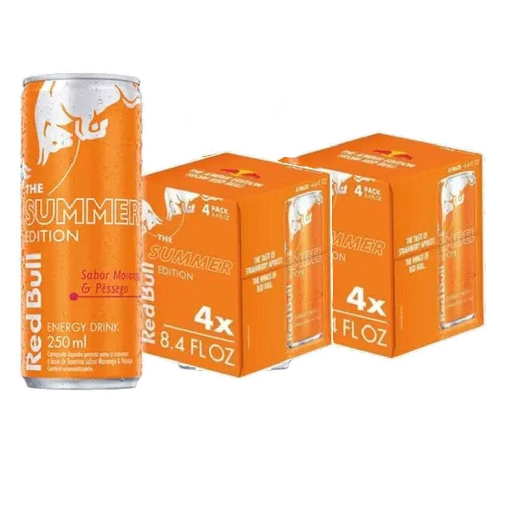 Energético Red Bull Morango/Pessego 250Ml 8 Latas
