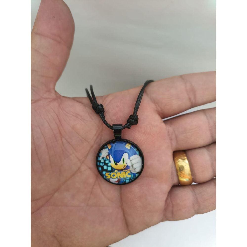 Colar Ajustavel Sonic Pingente Cabochon Redondo Vidro