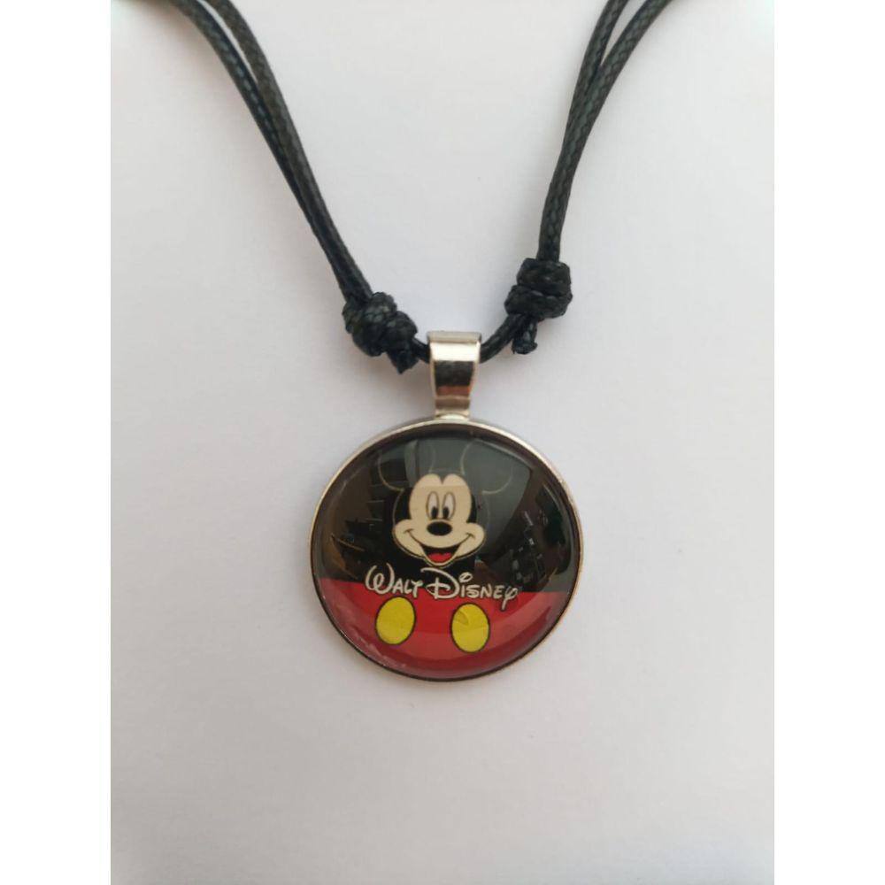 Colar Ajustavel Mickey Mouse Pingente Cabochon Redondo Vidro