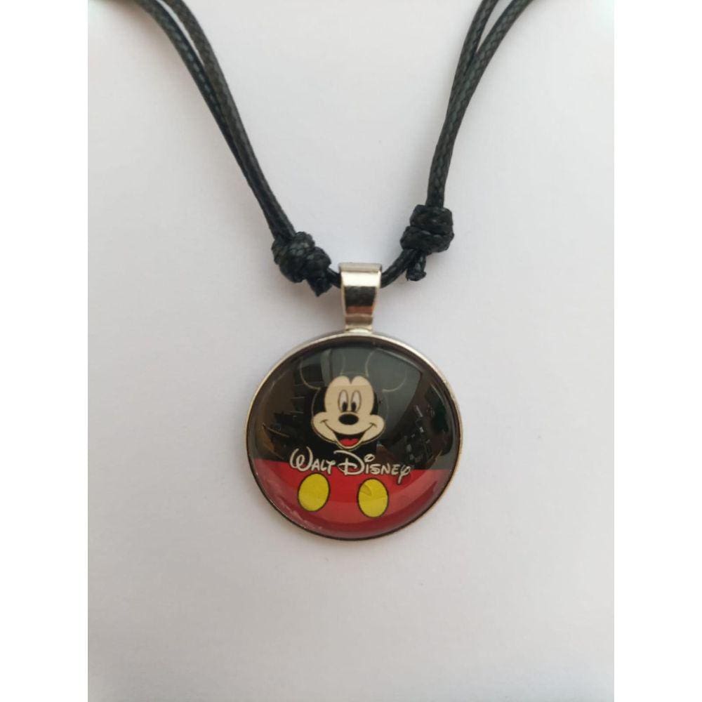 Colar Ajustavel Mickey Mouse Pingente Cabochon Redondo Vidro