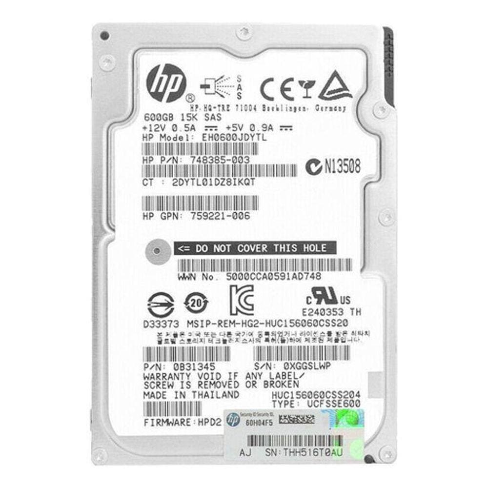Hd Hp 600Gb 15K Sas 2,5 Eh0600Jdytl 759212-B21 748385-003