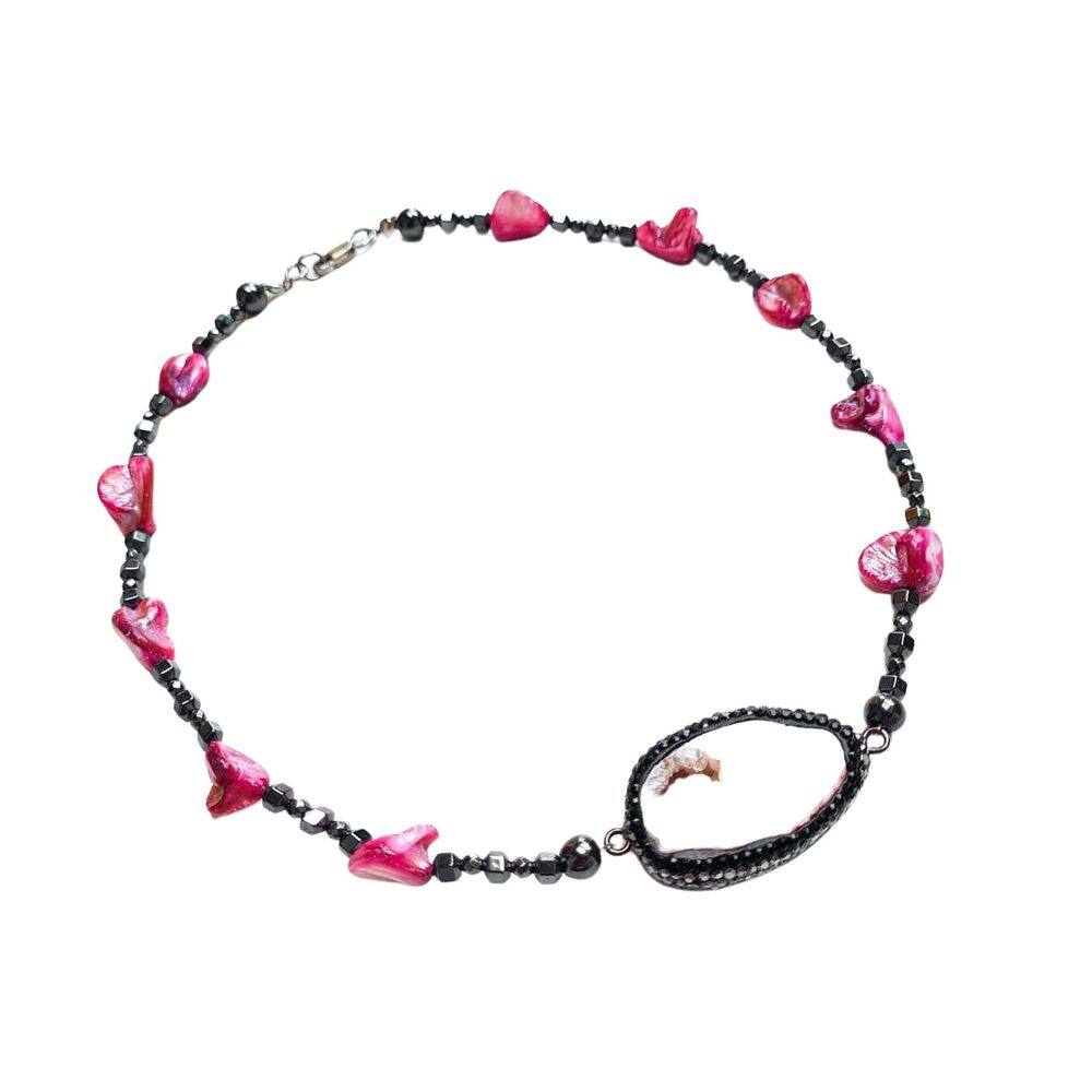 Choker Astral - Madre Pérola Pink, Hematita E Ágata