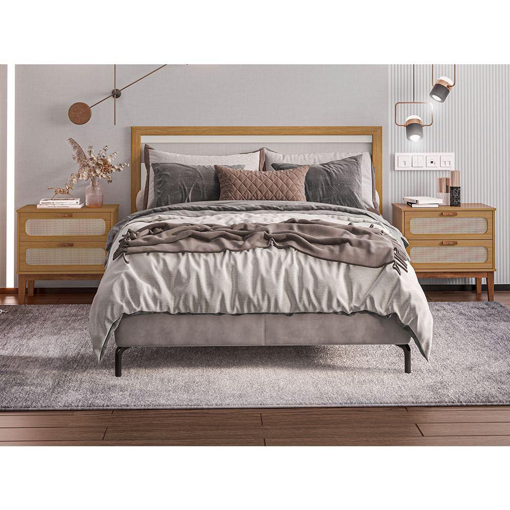 Kit 2 Mesas de Cabeceira Premium 2 Gavetas Santorini Amêndoa 60 Cm Palhinha Indiana