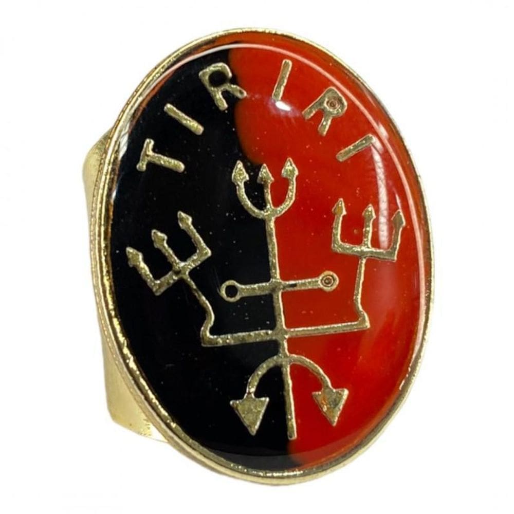 Anel Dourado Ajustável Orixá Exú 2,7 Cm Em Metal - Selecione