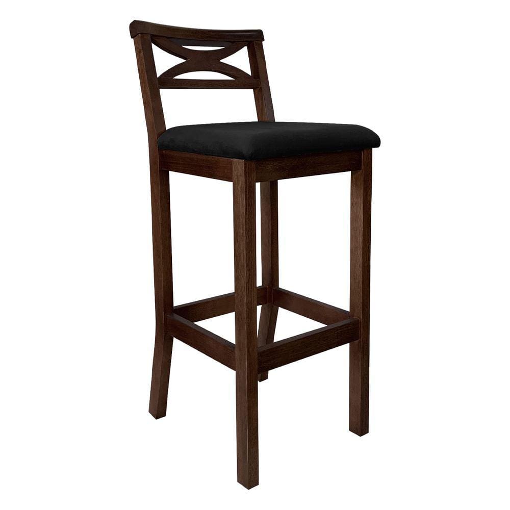 Banqueta Alta Estofada para Bancada Madri Madeira Capuccino Suede Preto CCS