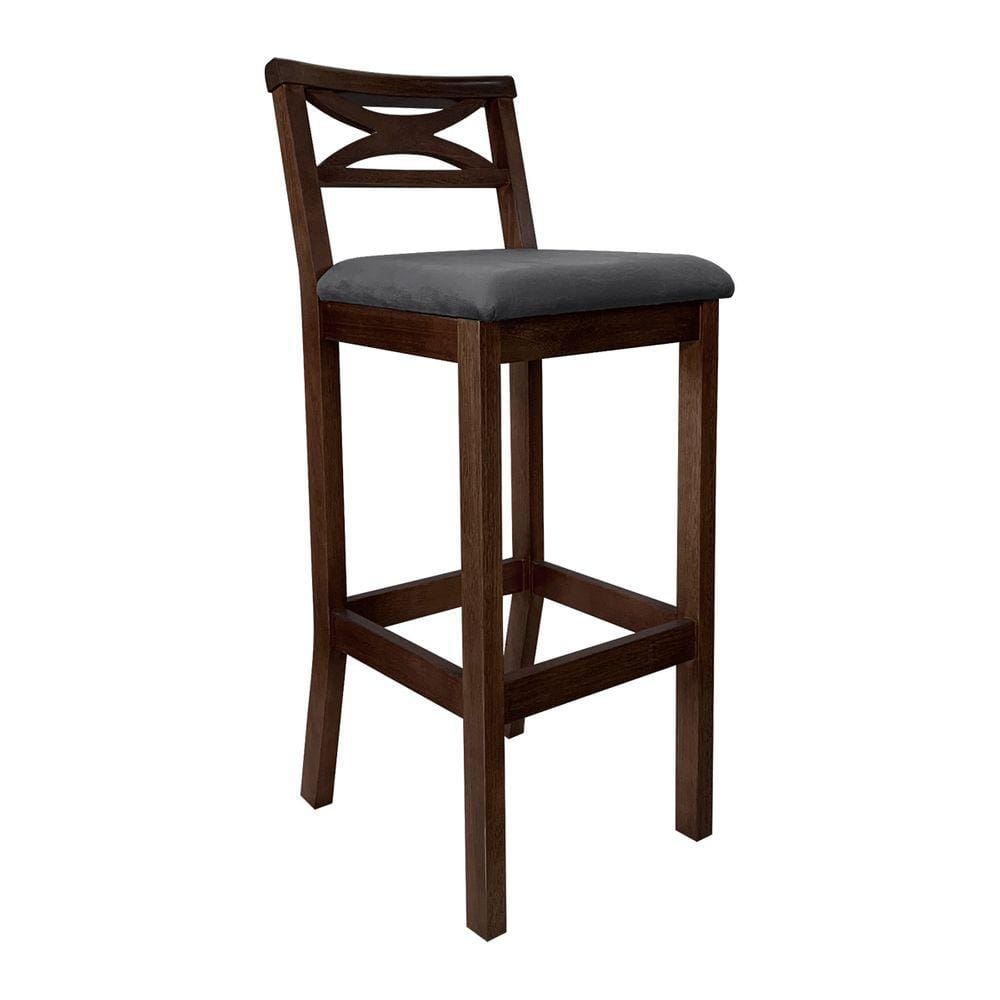 Banqueta Alta Estofada para Bancada Madri Madeira Capuccino Suede Cinza CCS