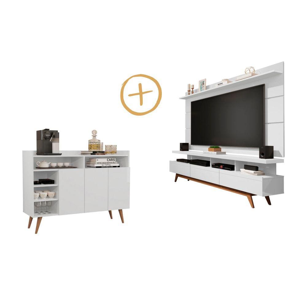 Sala Completa Rack e Painel TV 70" Vivare Wood 1.8 e Buffet Aparador Celta Giga Móveis
