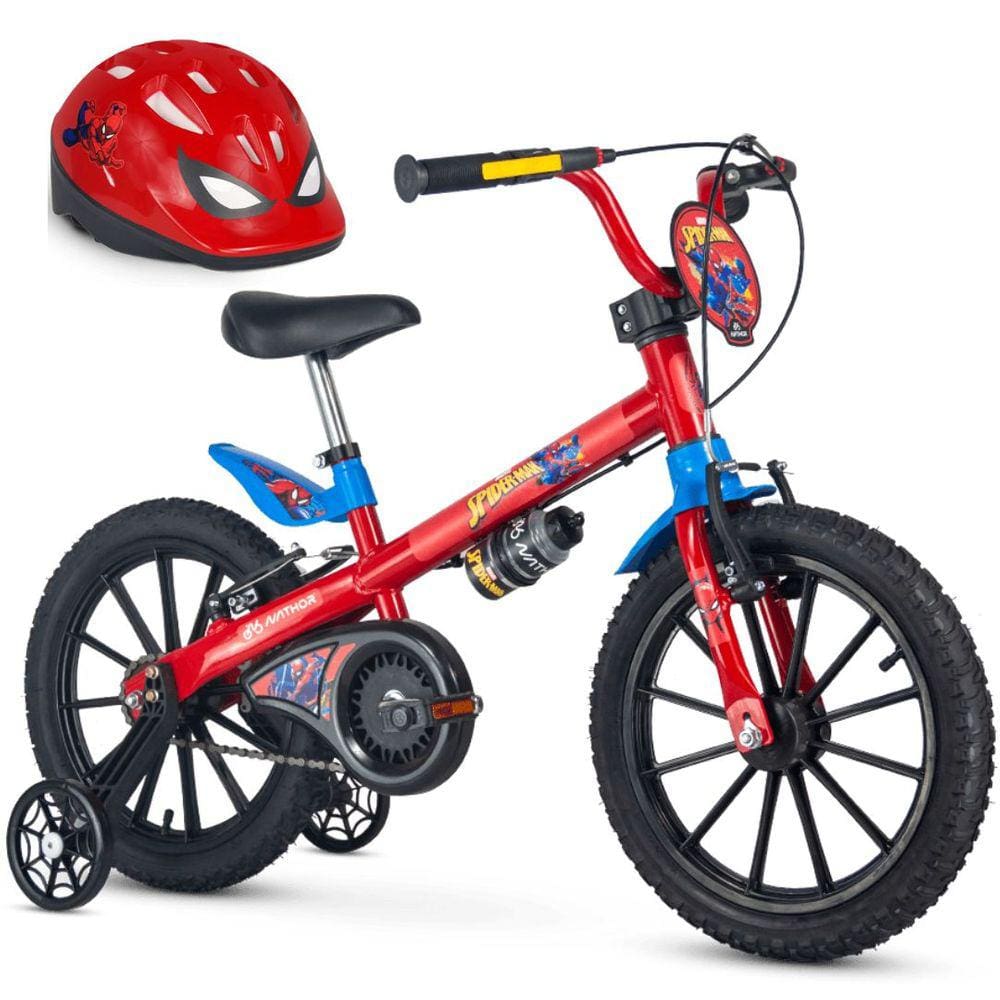 Bicicleta com Rodinha aro 16 Homem Aranha com Capacete Nathor