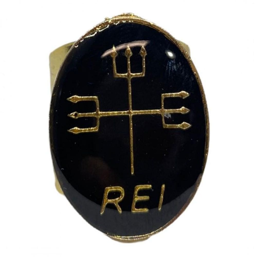 Anel Dourado Ajustável Orixá Exú 2,7 Cm Em Metal - Selecione