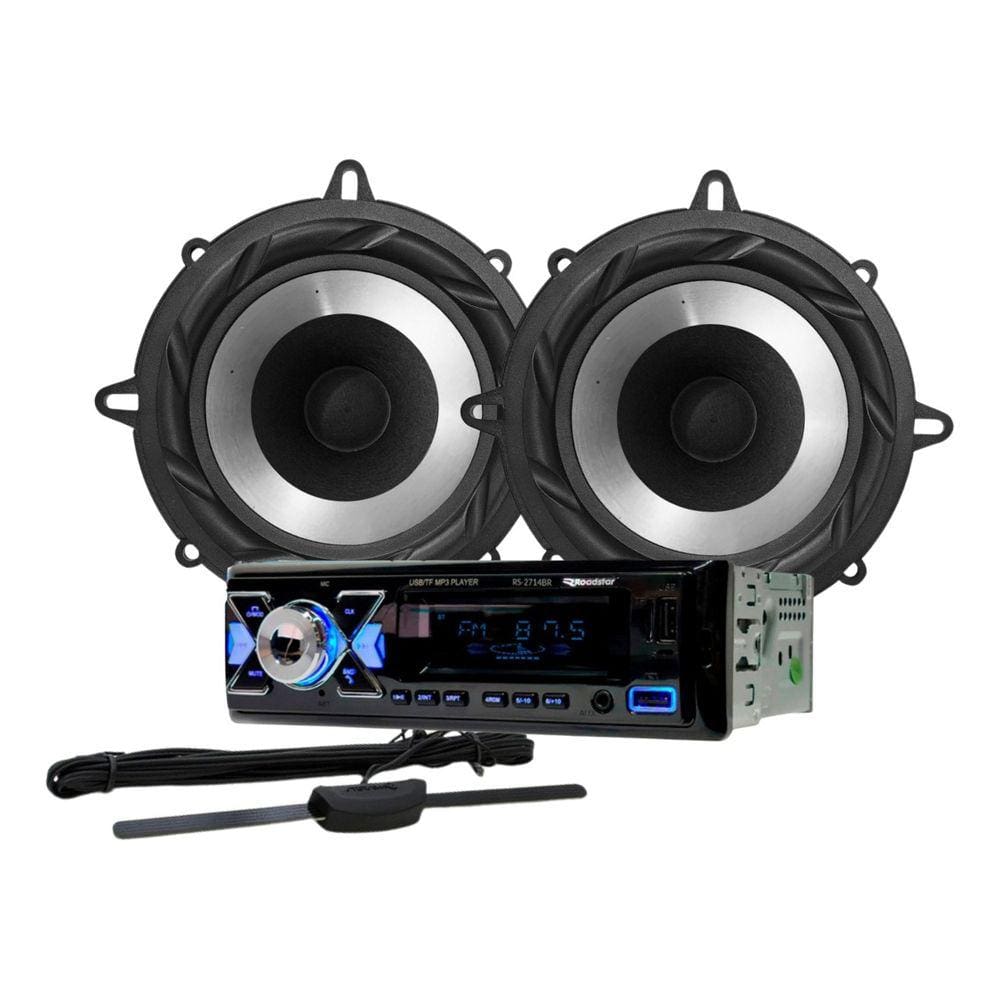 Rádio Roadstar RS2714BR BT/2 USB/SD/FM/Auxiliar + 2 Alto Falantes 5 Bomber 100w + Antena Rádio