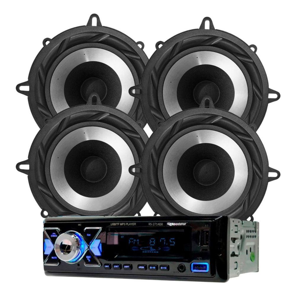 Rádio Roadstar RS2714BR BT/2 USB/SD/FM/Auxiliar + 4 Alto Falantes 5 Bomber 200w