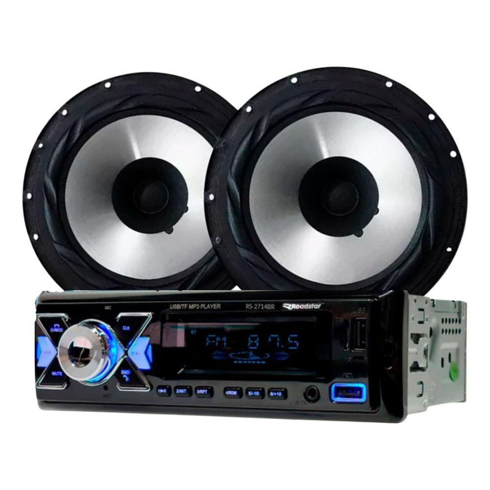 Rádio Roadstar RS2714BR BT/2 USB/SD/FM/Auxiliar + 2 Alto Falantes 6 Bomber 100w