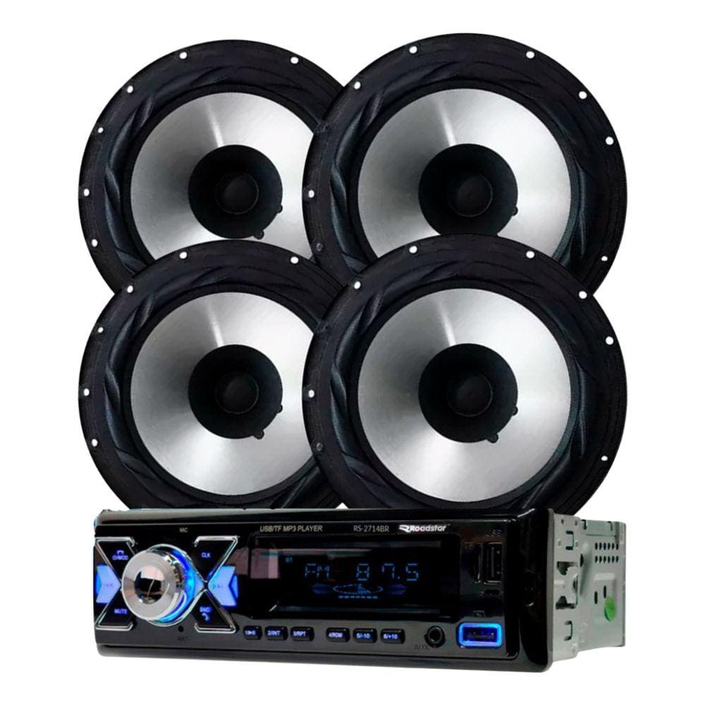 Rádio Roadstar RS2714BR BT/2 USB/SD/FM/Auxiliar + 4 Alto Falantes 6 Bomber 200w