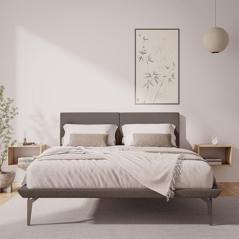 Base Box Cama Japonesa Toquio King com Cabeceira Almofada Linho Marrom