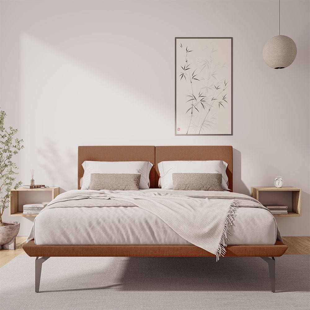 Estrutura para Cama Japonesa Toquio Casal com Cabeceira Almofada Linho Telha