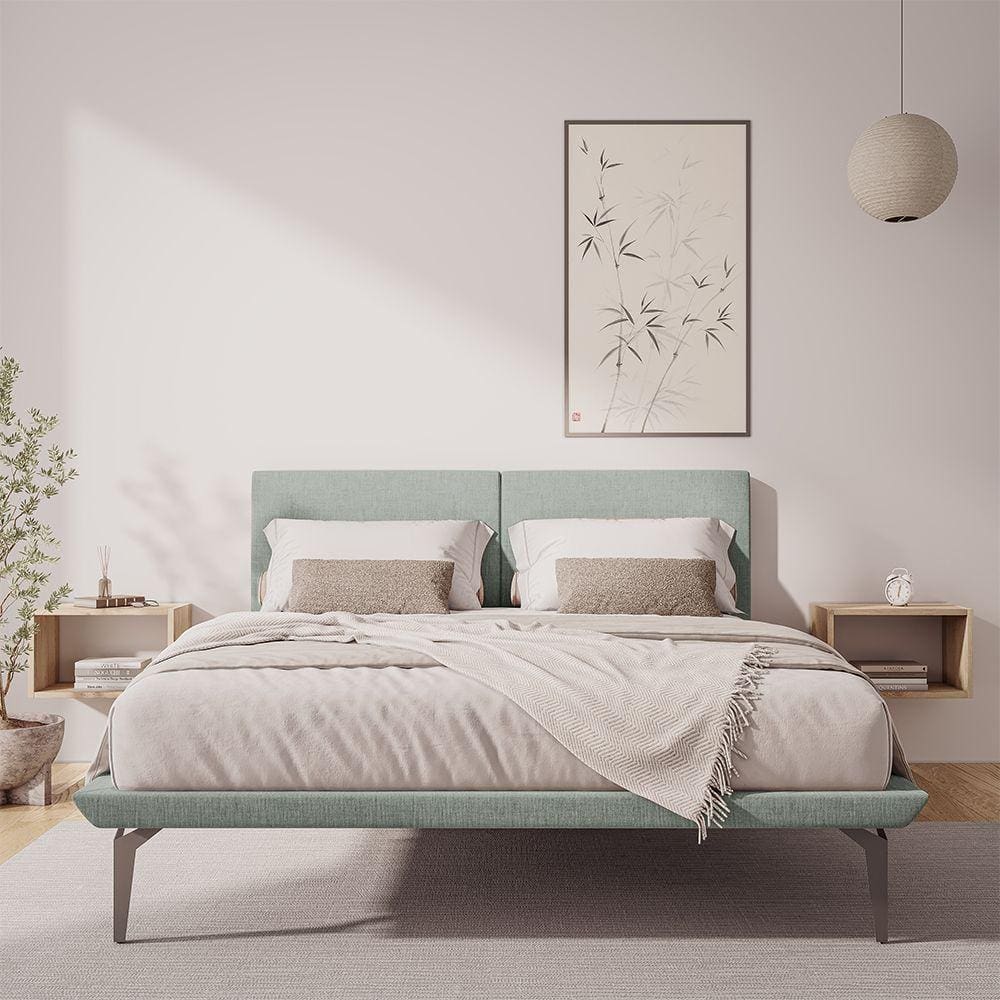 Estrutura para Cama Japonesa Toquio Queen com Cabeceira Almofada Linho Cinza
